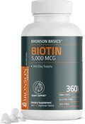 Bronson Biotin 5,000 MCG Supports Healthy Hair, Skin & Nails & Energy Production - High Potency Beauty Support - Non-GMO, 360 Vegetarian Tablets