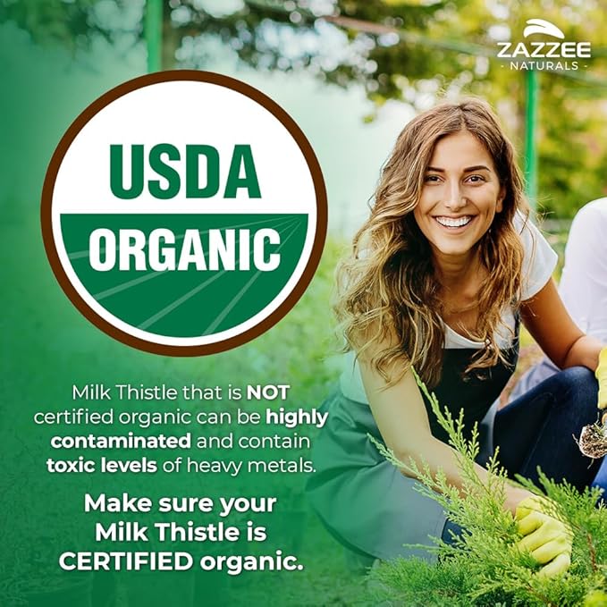 Zazzee USDA Organic Milk Thistle 30:1 Extract, 80% Silymarin, 120 Vegan Capsules, 4 Month Supply, Certified Kosher, High Potency Liver & Antioxidant Support, Silybum Marianum, Non-GMO, Made in the USA