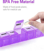 BUG HULL Weekly Pill Organizer Large 2 Packs, Extra Large Travel Pill Organizers, Pill Box 7 Day, Travel Pill Case, Medicine Pill Organizer for Vitamins, Supplements and Medication (White+Purple)