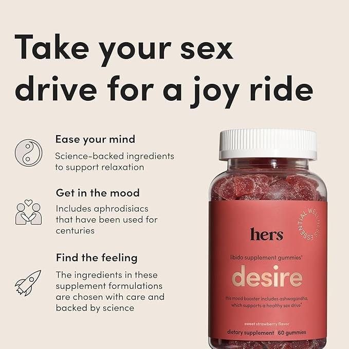Hers Desire Libido Supplement Gummies - Vegan, Gluten Free, no Artificial Flavors - 60 Count