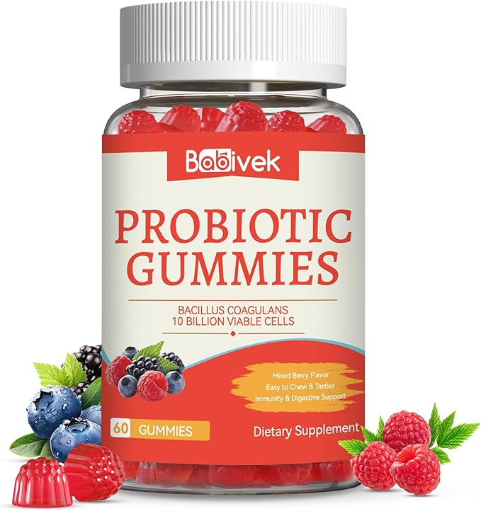 Probiotic Gummies 10 Billion CFU, Bacillus Coagulans for Digestive & Immune Support, Vegan, Non-GMO, Strawberry & Mixed Berry Flavor, 60 Count