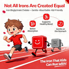 Iron Gummies for Kids & Teens, Kids Multivitamin with Iron Supplement, Vitamin B Complex, A, C, D3, Calcium, Zinc, DHA, Prebiotic, Blood Builder & Energy Support for Iron Deficiency, Vegan, 60 Ct