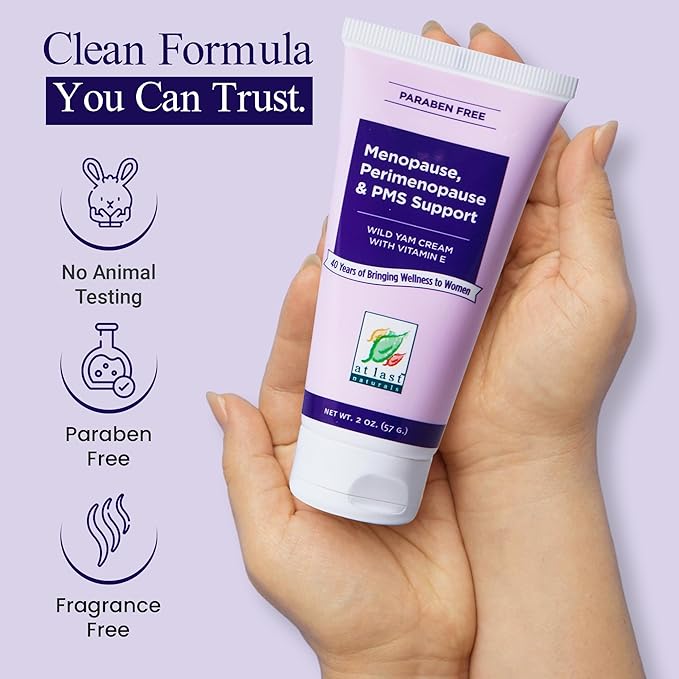 At Last Naturals Wild Yam Cream Hormone Balance for Women Menopause PMS Relief with Vitamin E Helps Smooth Dry Skin Reduce Hot Flashes and Promotes Well Being (2 oz 1 Packs)
