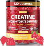 Creatine Gummies for Men & Women - Chewable Creatine Gummy with Taurine & Vitamin B12, 5g Creatine Monohydrate per Serving, 120 Gummies - Raspberry Flavor, Raspberry-Shaped