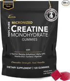 Creatine Monohydrate Gummies for Men & Women - Sugar Free & Vegan Advanced Formula W/L-Taurine + Vitamin B12 - for Muscle Strength, Muscles Builder, Recovery (120 Count (Pack of 1), Mixed Berry)