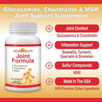 Neuro Health Joint Formula with Glucosamine, Chondroitin and MSM, 60 Capsules (1 Bottle) Turmeric/Joint Support Supplement for Bones, Back, Knees, Hands/Used for Cartilage & Joint Support
