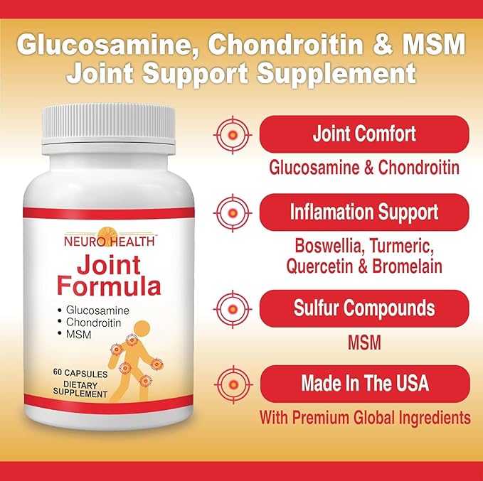 Neuro Health Joint Formula with Glucosamine, Chondroitin and MSM, 60 Capsules (1 Bottle) Turmeric/Joint Support Supplement for Bones, Back, Knees, Hands/Used for Cartilage & Joint Support