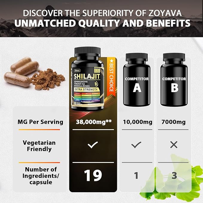 Shilajit Supplement with Sea Moss, Ashwagandha, Tongkat Ali - Shilajit Pure Himalayan Organic Fulvic Acid Capsules - 90 Count