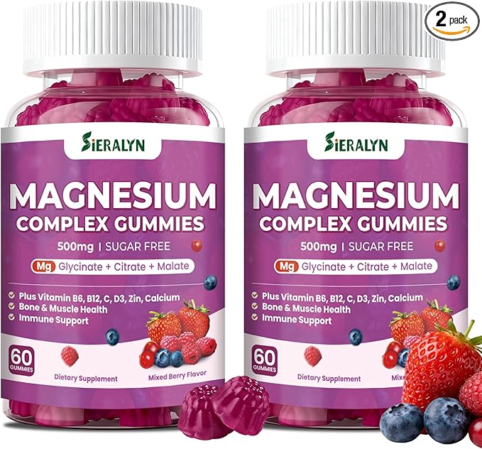 Magnesium Complex Gummies 500mg - Magnesium Glycinate, Citrate, Malate with Vitamin D3, C, B6, B12, Zinc & Calcium, Magnesium Supplement Chewable Support Calm, Muscle, Mood - Vegan 120 Counts