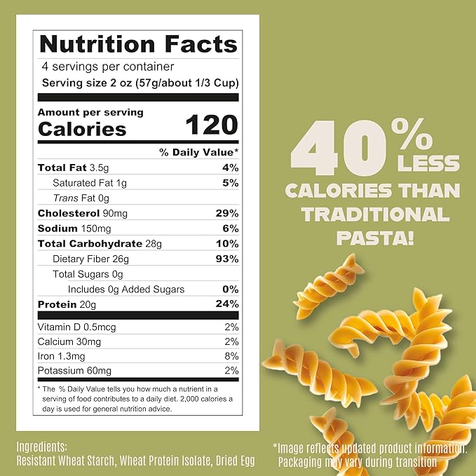 Care Free Kitchen Plain 3-Pack (8 oz. Bags) Rotini Keto Pasta Noodles, 20g High Protein, Low Carb 2g Net Carbs, 26g High Fiber