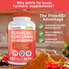 5-in-1 Organic Turmeric Curcumin Supplement (4210mg) with Berberine, Ceylon Cinnamon Bioperine and Ginger Supplements for Joint, Heart, Gut, & Metabolic Support (120 ct) (Pack of 2)