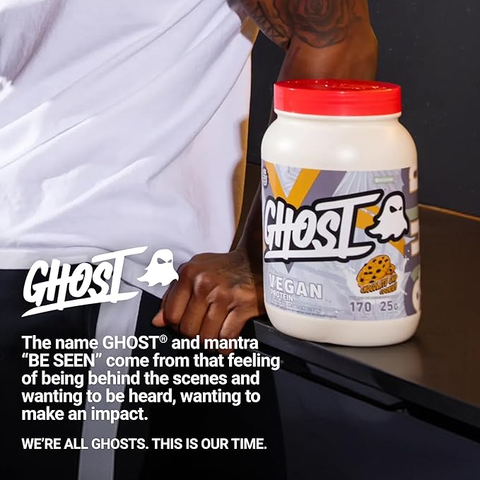 GHOST Vegan V2 Protein Powder, Chocolate Chip Cookies – 2.9LB Tub, 25G of Protein - Plant-Based Pea & Organic Pumpkin Blend Protein with Fiber & Iron - Flavored Post Workout Shakes - Soy, Gluten Free
