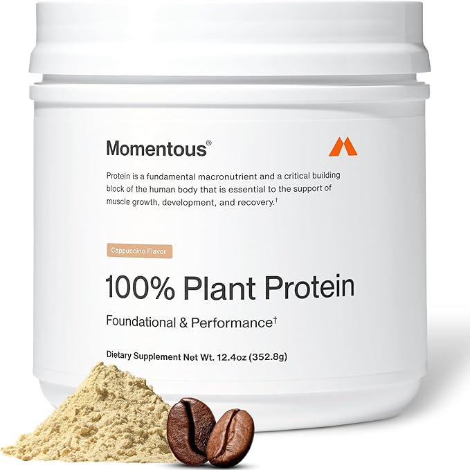Momentous Vegan Protein Powder - 20 g Plant-Based Protein - NSF Certified for Sport - Vegan - GMO Free - Gluten-Free - 12 Servings for Essential Everyday Use - Cappuccino