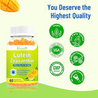 Eye Vitamins Lutein & Zeaxanthin Gummies, Sugar Free Eye Health Supplements with Bilberry, Astaxanthin - Support Blue Light, Visual Function and Macular Health - Mango Flavored, 60 Count