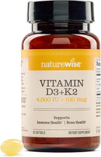 NatureWise Vitamin D3 4000IU + K2 (MK7) 100mcg with Organic Extra Virgin Coconut Oil - Supports Calcium Absorption, Bone & Immune Health - Non-GMO, Soy & Gluten-Free - 30 Softgels[1-Month Supply]