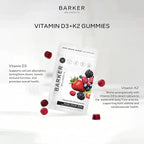 Barker Wellness D3 K2 Vitamin Gummies – Max Potency 6000IU D3 + 200mcg K2 for Strong Bones, Cardiovascular Wellness, Immune Support | Vegan, Sugar-Free, Delicious Mixed Berry | 30 Servings