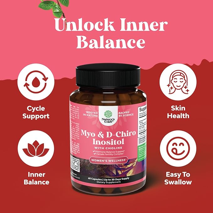 Myo-Inositol & D-Chiro Inositol Supplement for Women - Choline Supplement to Regulate Menstrual Cycle, Fertility & Hormonal Balance - Womens Hormone Balance Capsules with Myo & D-Chiro - 60 Count
