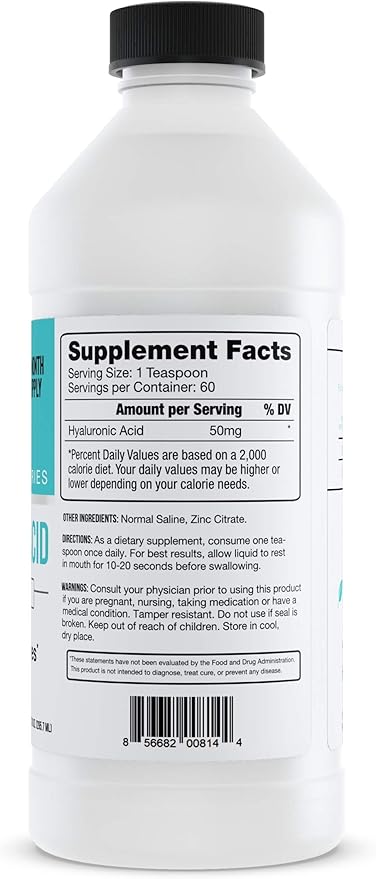Professionals Series - Hyaluronic Acid Dietary Supplement, Whole Body Hydration - 100 mg Ingestible HA Liquid Supplement; Odorless, Tasteless & Preservative Free/Skin & Eyes - 10 oz