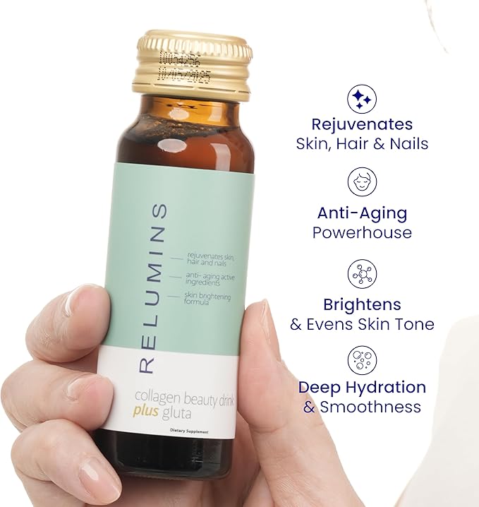 Relumins World's Most Advanced Collagen Drink - 10,000mg w/Glutathione & Antioxidants | USA's No.1 Liquid Collagen, Anti-Aging Spring Glow Essentials | Apple Flavor | Made in USA - 20 Bottles
