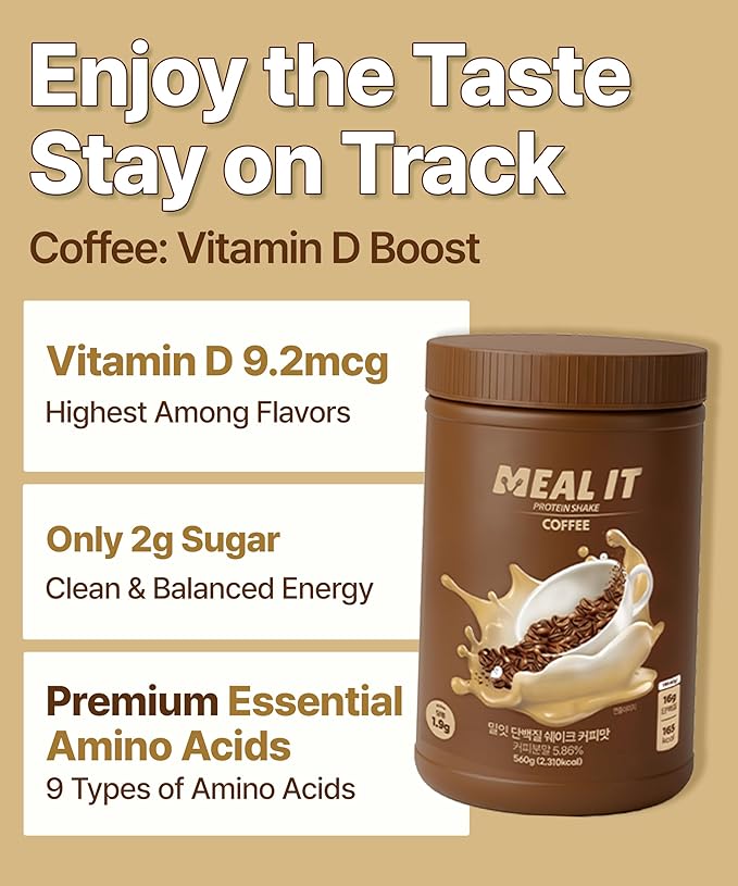 Coffee Protein Shake, 16 g Protein & High Fiber, Low Sugar, Keto-Friendly Meal Replacement powder with Korean Cookie Crumble (Soboro) 19.8 oz 14 servings