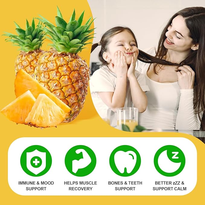 Calcium Magnesium Zinc Gummies with Vitamin D3, Sugar Free Calcium Gummies for Women Men, High Potency Magnesium for Bone & Muscle & Immune Health, Pineapple Flavor - 120 Count