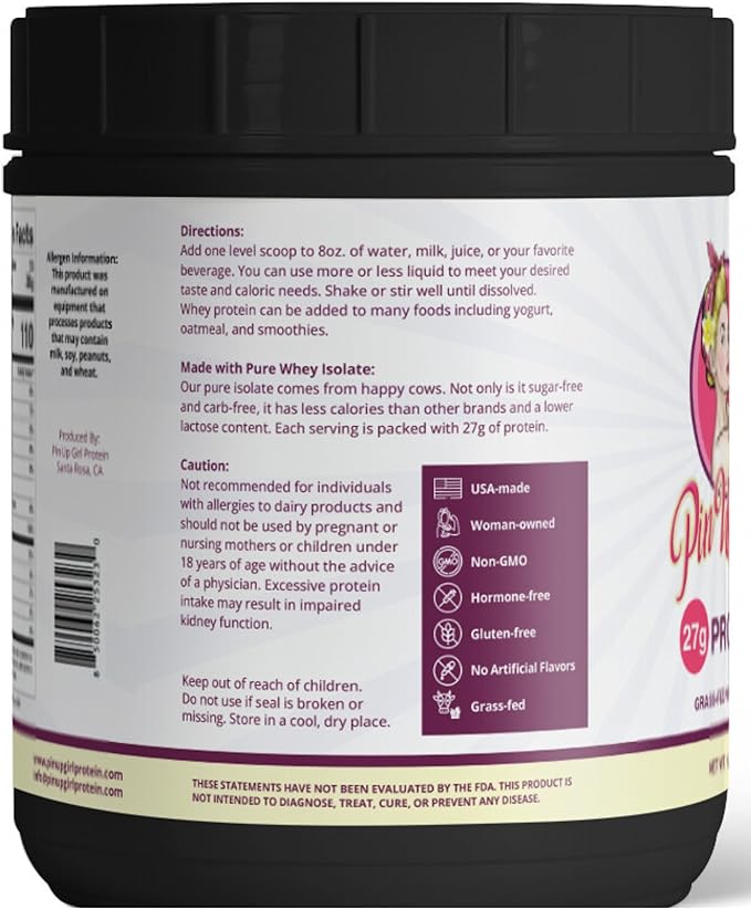 Pin Up Girl Whey Protein Isolate Powder – 27g of Protein Per Serving – Pure Premium Muscle-Building Whey Protein for Women – Fat Free, Low Calorie, Low Carb, No Added Sugar – Unflavored
