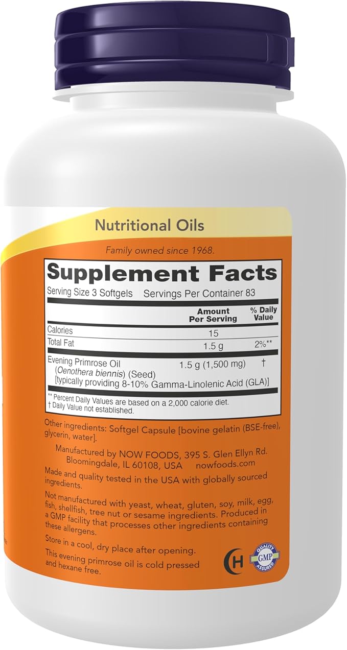 NOW Foods Supplements, Evening Primrose Oil 500 mg with Naturally Occurring GLA (Gamma-Linolenic Acid), 250 Softgels