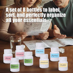 8 Pack Small Empty Plastic Bottles for Pills - Travel Medicine Containers with Lids & Labels, Portable Daily Organizer Storage for Vitamins, Medication Essentials