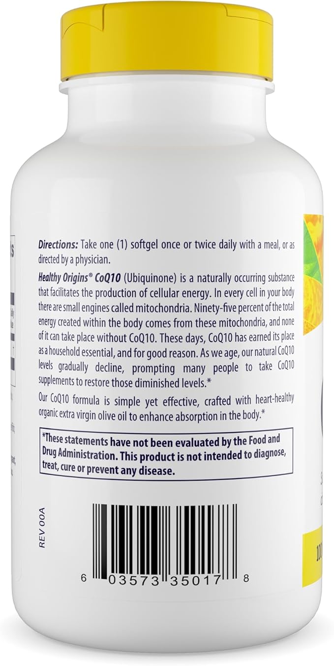 Healthy Origins® CoQ10 100 mg – Natural Trans-Isomer Ubiquinone – Yeast Fermented, Supports Heart Health & Cellular Energy – Non-GMO 300 Softgels