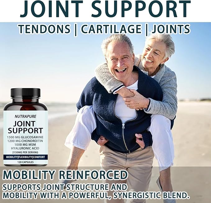 Nutrapure Joint Support - Glucosamine Chondroitin, MSM, Hyaluronic Acid & Bamboo Extract, Maintaining Joint Health - 120 Capsules