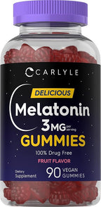 Carlyle Melatonin Gummies 3mg | 90 Count | Fruit Flavor Gummy Supplement | 100% Drug Free Support | Vegan, Non-GMO, Gluten Free