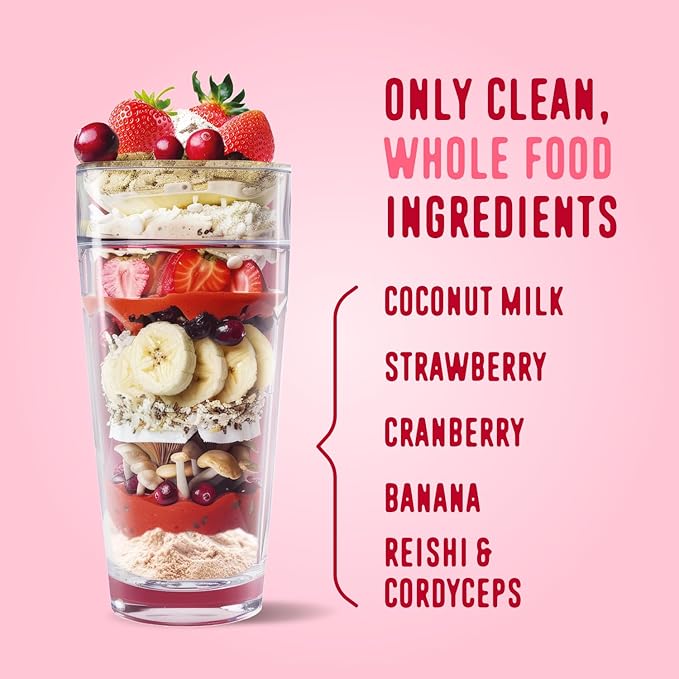 FlavCity All in One Protein Shake Powder, Berries and Cream - On the Go Meal Alternative + Collagen Peptides, Reishi & Cordyceps - Focus, Skin, Hair & Joint Support - 100% Grass Fed Whey, 20 Servings