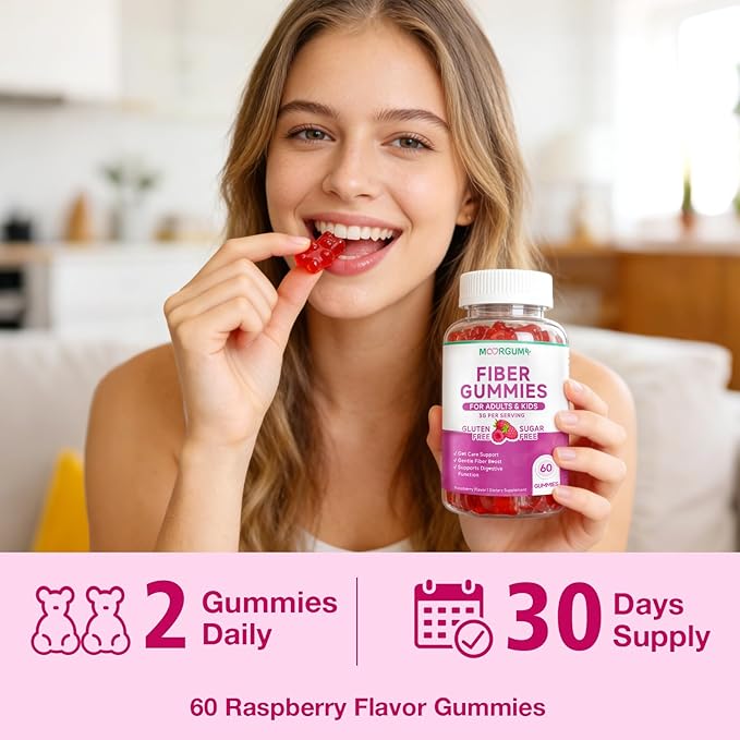 Fiber Gummies for Digestive Health & Regularity, Sugar-Free High Fiber Supplement for Adults & Kids, Soluble Dietary Fiber, Vegan Fiber Supplements for Men & Women, 60 Count