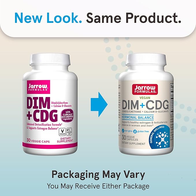 Jarrow Formulas - DIM + CDG Veggie Capsules - 30 Count - DIM & CDG Supplement - For Hormone Balance - Non-GMO - Gluten Free