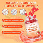 Potassium Magnesium Gummies – High Absorption Magnesium Glycinate – Magnesium Potassium Supplement Gummies with Vitamin B6, D3, B12 for Muscle Support, Sugar-Free Strawberry Flavor, 120 Count