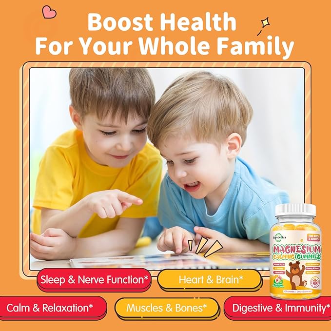 Magnesium Gummies for Kids - Magnesium Glycinate Gummies with L-Theanine, Vitamin B6, D3 for Kids & Adults Sleep, Calm, Relaxation, Stress, Brain, Bones, Muscle Relief, Sugar Free Peach & Mango 120ct