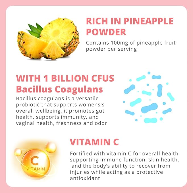 Premium Feminine Balance Gummies - Women's pH Balance & Vaginal Probiotics Support with Immune Support - Vegan, Gluten-Free - Hawaiian Pineapple Flavor - 60 Count