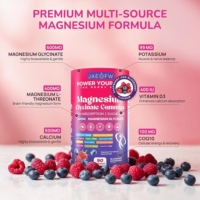 Magnesium Glycinate Gummies 1000mg – x2 High Absorption Magnesium Gummies for Women, Men & Kids – Sugar Free Vegan Supplement with CoQ10