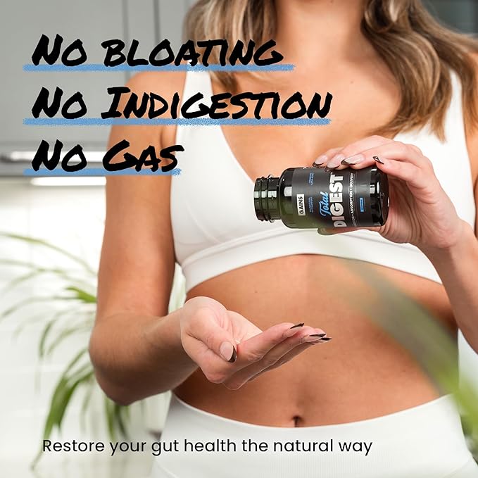 Gains in Bulk Total Digest, Digestive Enzymes, Prebiotics and Probiotics for Digestive Health, Bloating Support, Gut Health for Women and Men, Promotes Protein, Carb and Fat Digestion, 270 Capsules
