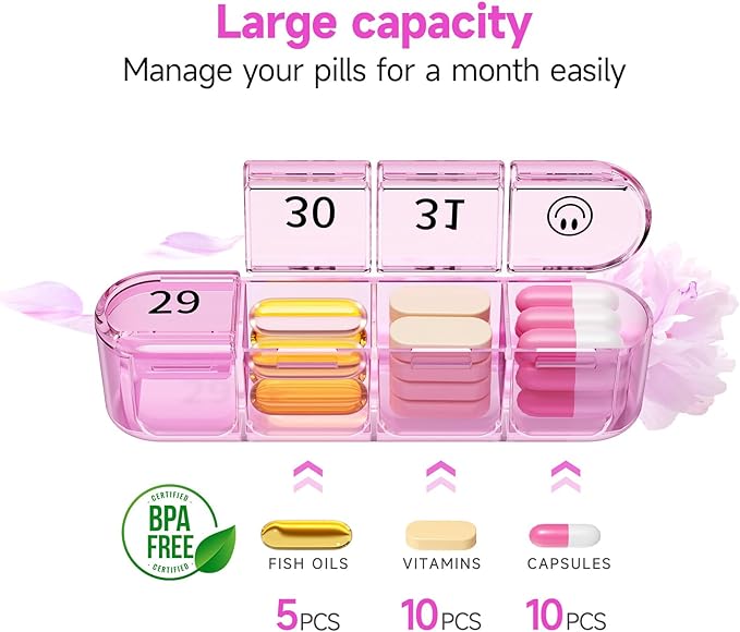 Zoksi Monthly Pill Organizer 1 Times a Day, 30 Day Pill Box Organizer,One Month Pill Case for Travel, 31 Day Daily Medcine Container for Vitamins, Supplement & Medication(Purple)
