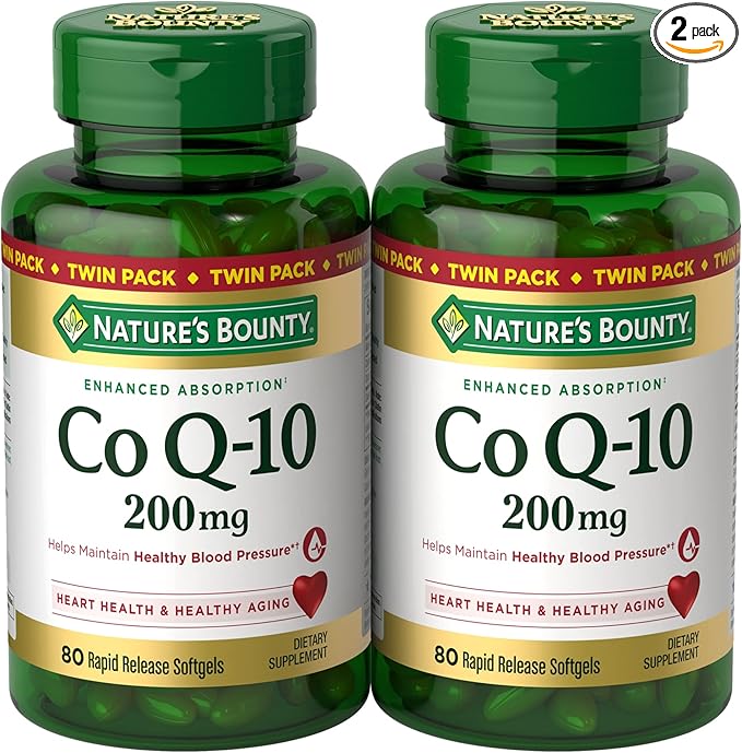 Nature’s Bounty CoQ10 200 mg Softgels, Heart Health & Cellular Energy Support, Twin Pack, 160 Rapid Release Softgels