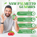 Saw Palmetto Gummies 600mg Saw Palmetto Supplement with Pumpkin Seed Oil, Biotin, Prostate Health Supplements for Men, Advanced DHT Blocker, Hair & Urinary Health Support, Raspberry Flavor, 60 Counts