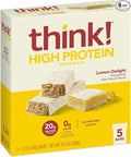 think! Protein Bars, High Protein Snacks, Gluten Free, Sugar Free Energy Bar with Whey Protein Isolate, Lemon Delight, Nutrition Bars without Artificial Sweeteners, 2.1 Oz (30 Count)
