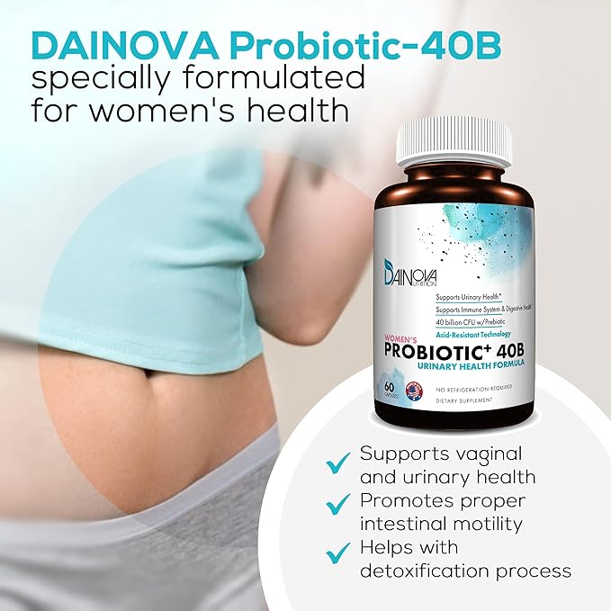 Dainova Probiotics for Women Vaginal Health, Urinary Tract Health, Yeast Infection & UTI I 40 Bil CFU Active Prebiotics and Probiotics for Women I Shelf-Stable I Acid-Resistant I 60 Caps
