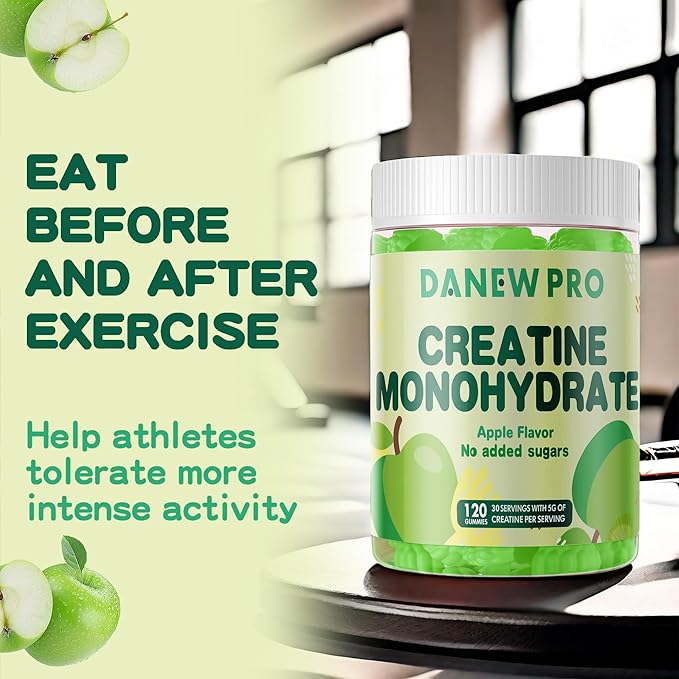 NSF Certified Creatine Gummy 5g - Creatine Monohydrate Gummies for Men & Women, Creatine Monohydrate for Muscle Strength, Muscle Builder, Energy Boost, Pre-Workout Supplement(120 Count)-Apple