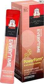 JUNG KWAN JANG Everytime PowerForm - Intra Workout Herbal Energy Drink Packets with Korean Red Ginseng, Black Maca Root & Taurine - Non GMO (0.33 fl oz, 10 Sticks)