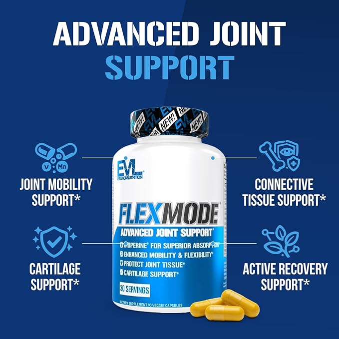 Evlution High Absorption Joint Support Supplement FLEXMODE Joint Supplement with Advanced Joint Vitamins Including Glucosamine Chondroitin MSM Boswellia and Hyaluronic Acid - 30 Servings