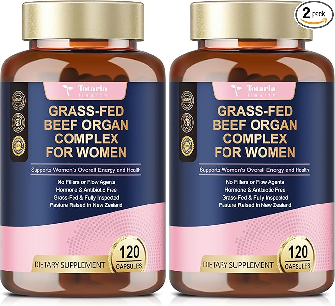 Totaria 2 Pack Beef Organ Supplement for Women - Beef Liver, Kidney, Heart,Uterus Tissue - Balance Hormones & Women's Overall Energy - Grass Fed, Pasture Raised - Natural Iron Supplement with Folate