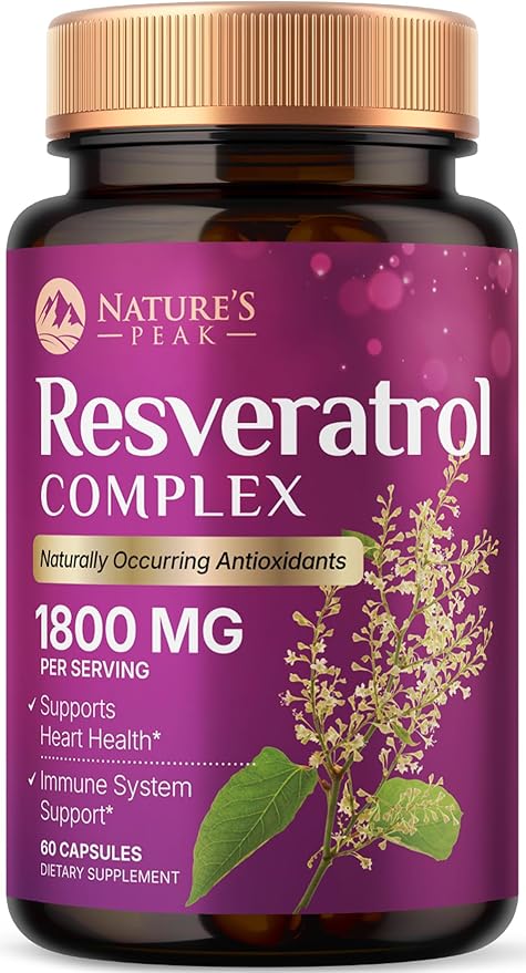 100% Natural Resveratrol 1800mg - 3X Strength Trans-Resveratrol Pills for Heart Health, Best Resveratrol Supplements, Potent Polyphenols Antioxidant Complex, Non-GMO, Bottled in USA - 60 Capsules