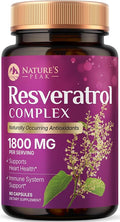 100% Natural Resveratrol 1800mg - 3X Strength Trans-Resveratrol Pills for Heart Health, Best Resveratrol Supplements, Potent Polyphenols Antioxidant Complex, Non-GMO, Bottled in USA - 60 Capsules